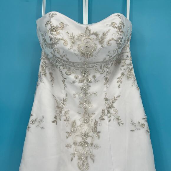 Strapless Beaded Embellished White Wedding Gown with Train - Picture 3 of 11